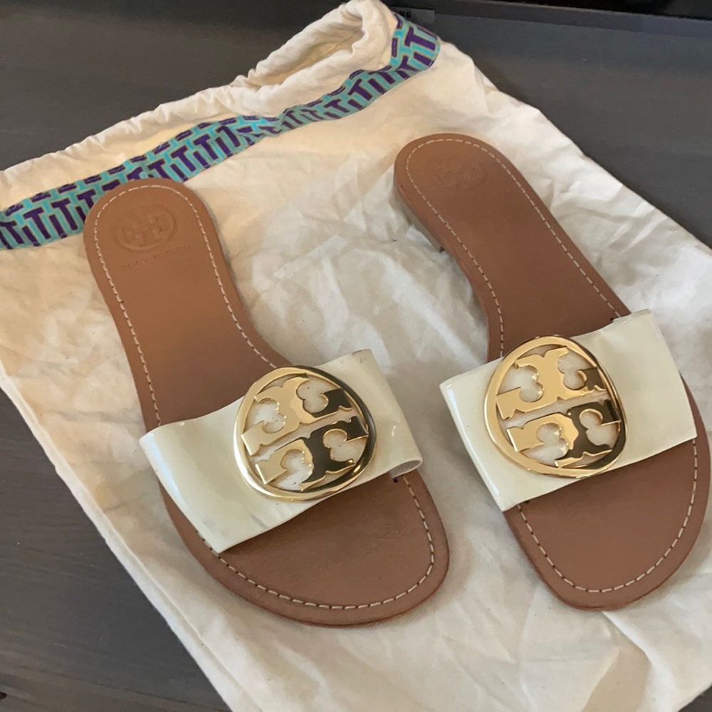 Tory Burch White Flat Sandals
